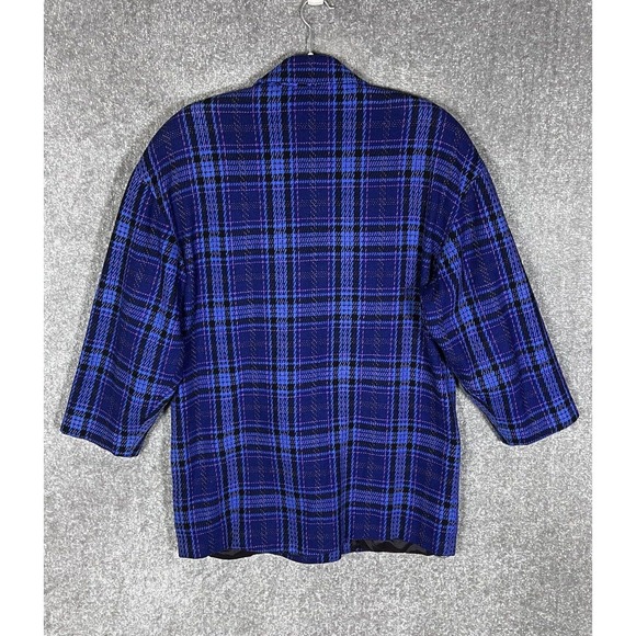 Vintage Liz Claiborne Wool Blend Blue Plaid Double Breasted Blazer Womens Size 8 - Picture 2 of 16